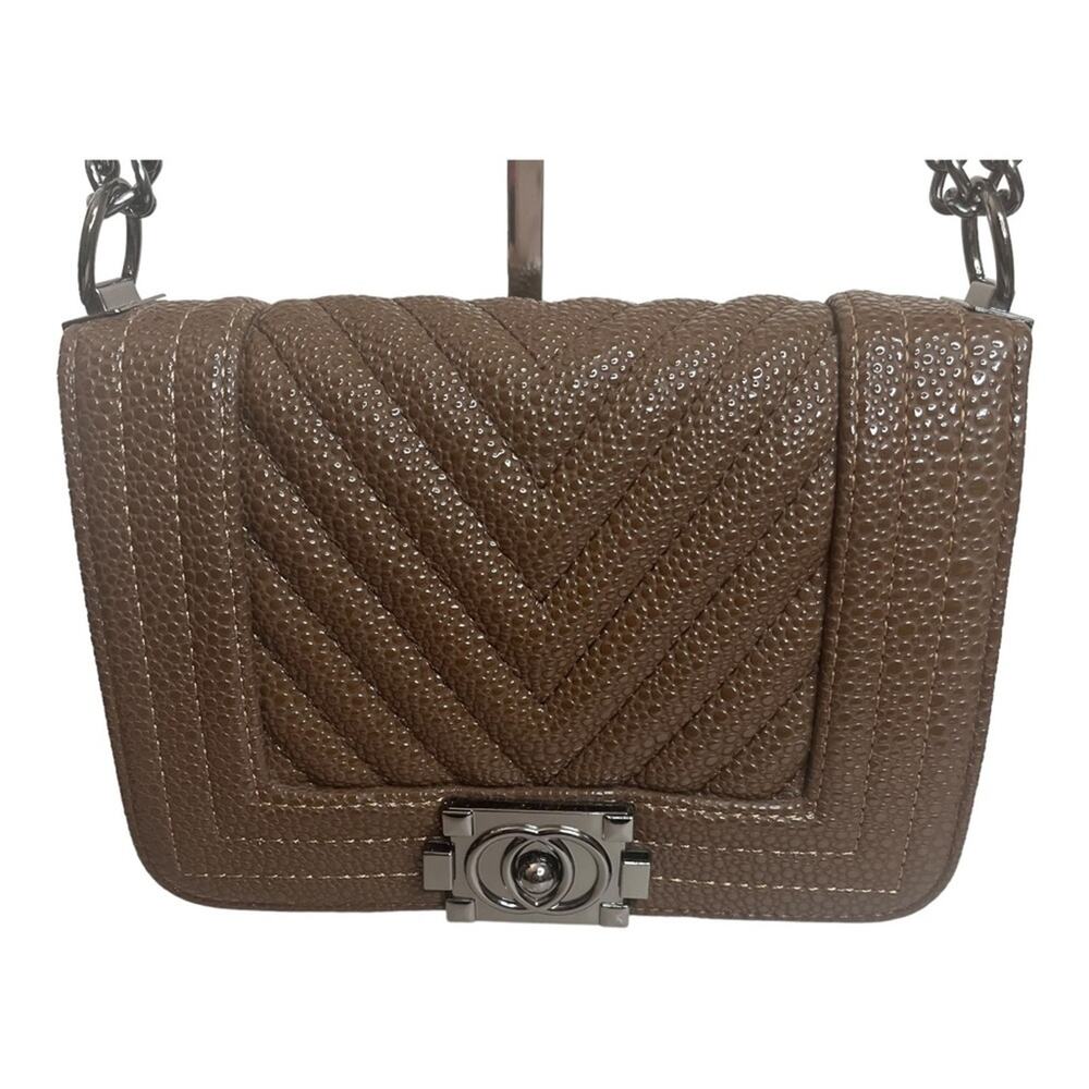 Brown Vegan small Crossbody bag Shoulder Bag with Gun Metal Hardware